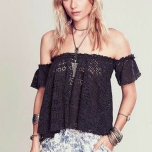 Free People Beach Free to Be Eyelet Off Shoulder Crop Top XS